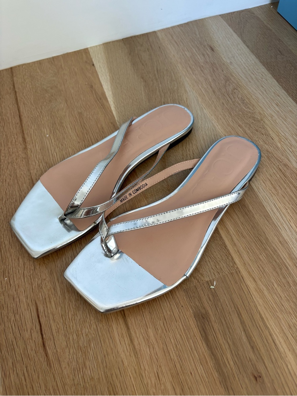 J. Crew Silver Square-Toe Thong Sandals